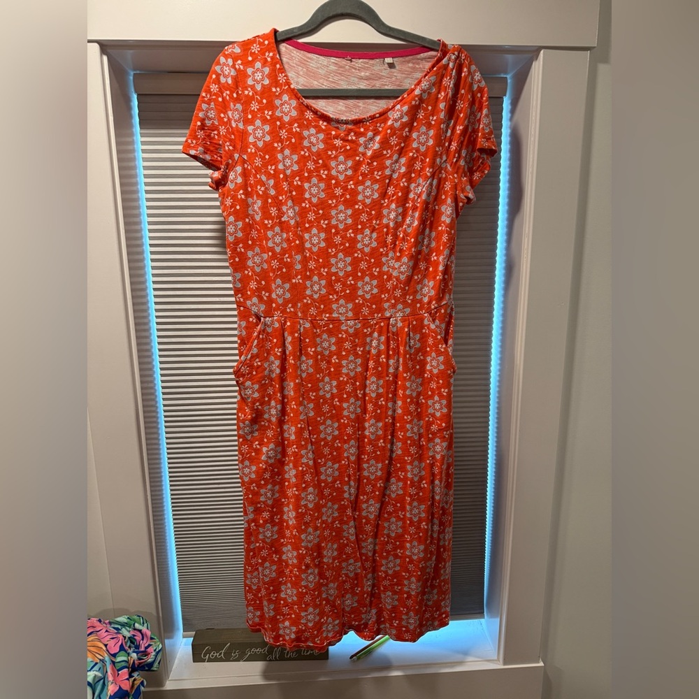Boden Phoebe Jersey Dress - Coral and blue - size UK 16 LONG / US 12 LONG
